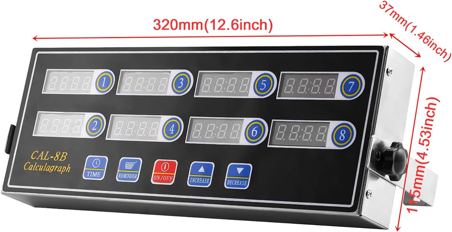 Kitchen Timers for Cooking, 8 Channel, Commercial Grade, Stainless Steel, LED Digital, Loud Alarm