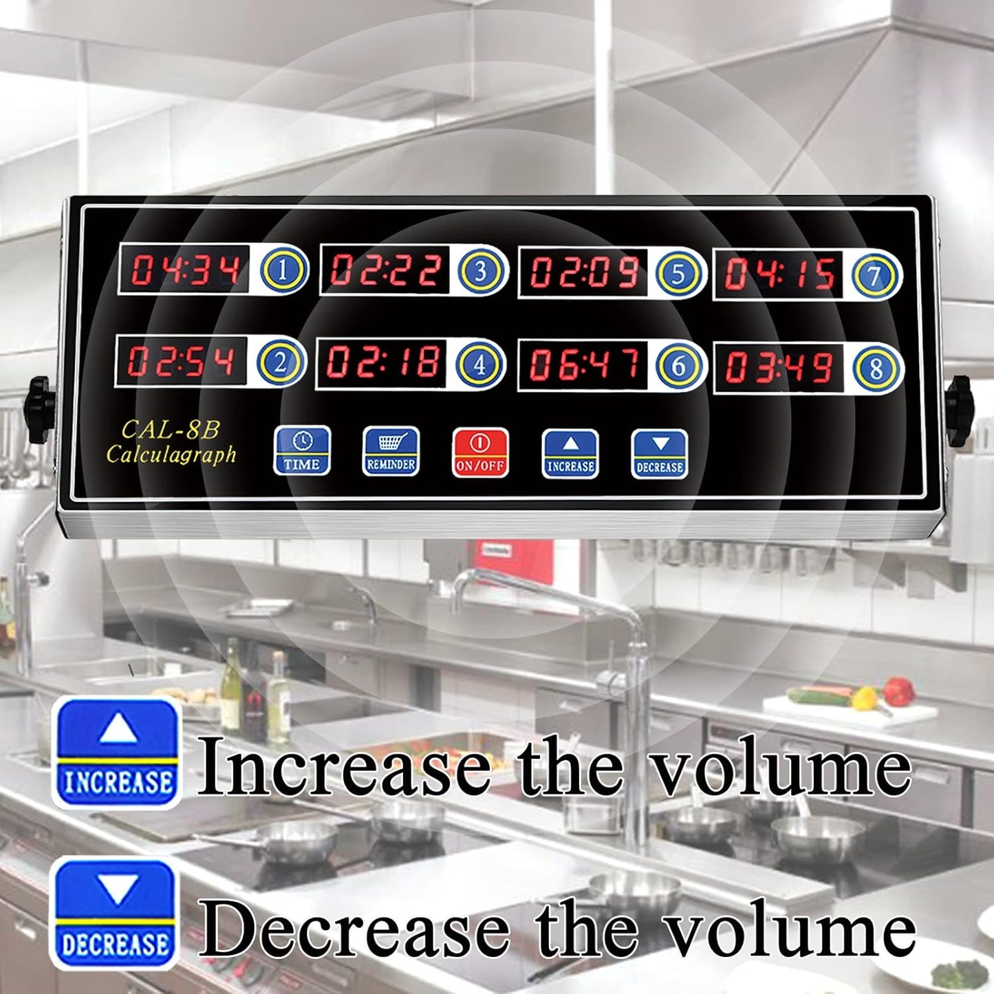 Kitchen Timers for Cooking, 8 Channel, Commercial Grade, Stainless Steel, LED Digital, Loud Alarm