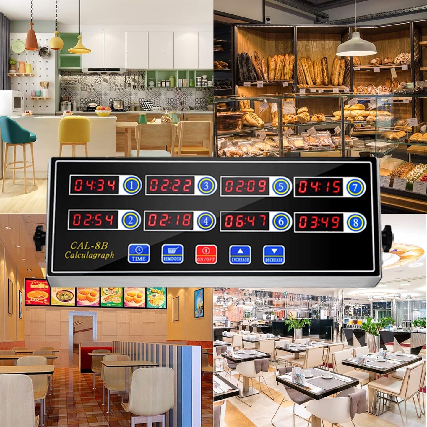 Kitchen Timers for Cooking, 8 Channel, Commercial Grade, Stainless Steel, LED Digital, Loud Alarm