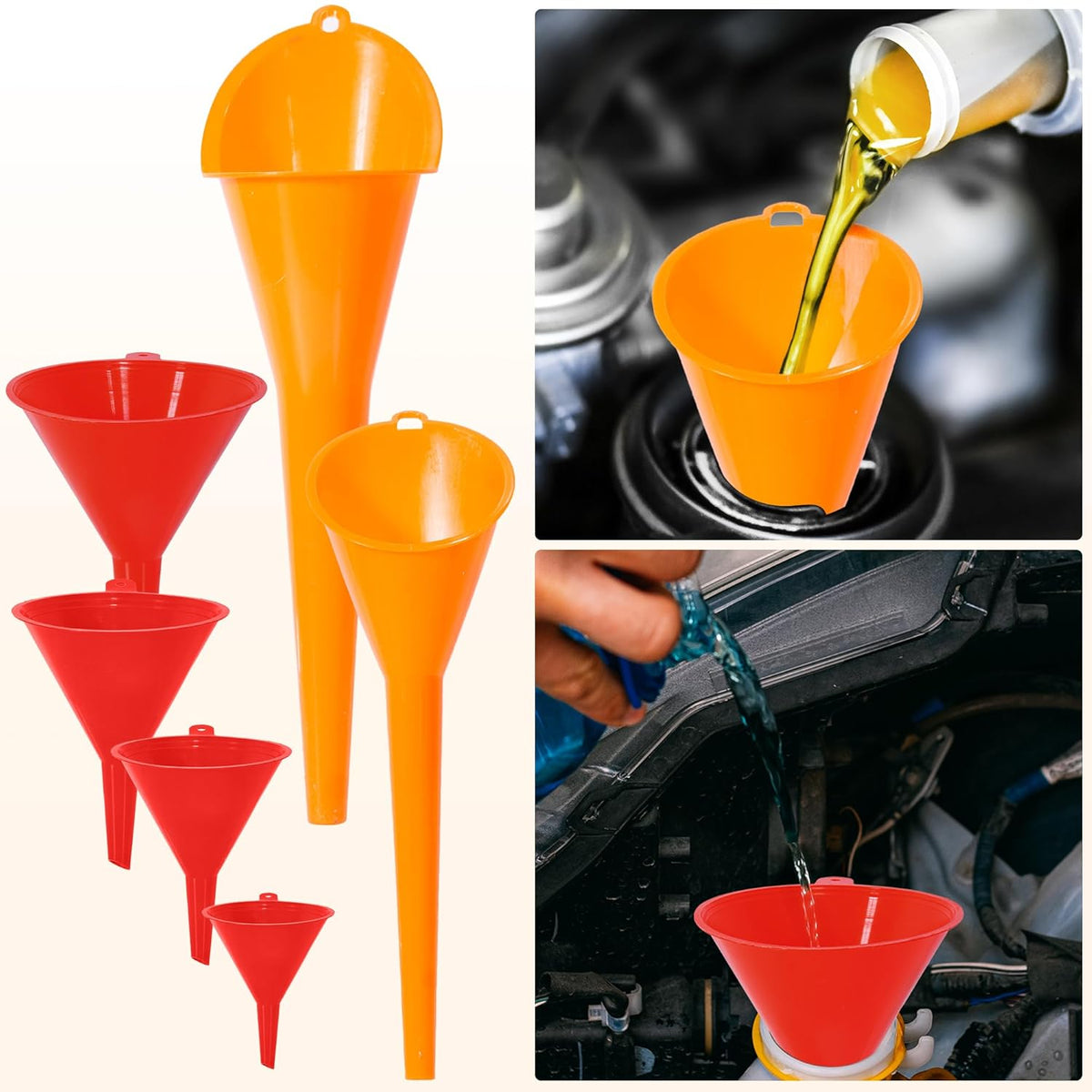 17 Pcs Automotive Funnel Set & Gas Can Spout Replacement, Plastic Long Neck Oil Funnel, Flexible Right Angle Funnels,Wide Mouth Fuel Funnels Gasoline Set for Water/Gasoline/Coolant/Engine Oil