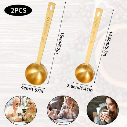 2 PCS Gold Measuring Spoons, 15 Ml and 30 Ml Stainless Steel Coffee Spoons Set Coffee Scoop for Ground Coffees, Long Handle Tablespoon Measuring Spoon for Milk Sugar Protein Brewin Gold Tea Spoon