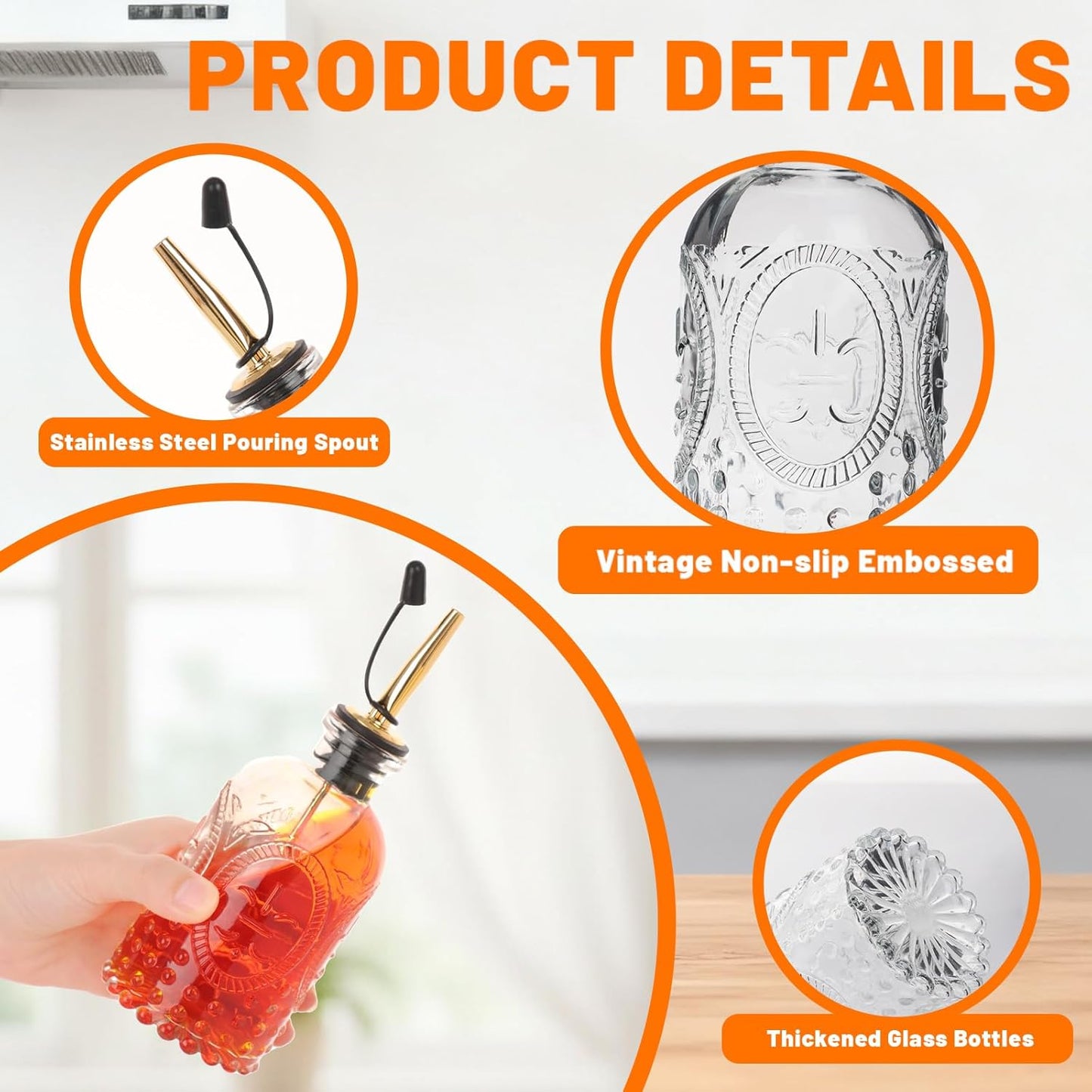 7oz Glass Syrup Bottles with Metal Pour Spout 4 Pack | Syrup Dispenser for Coffee, Maple & Simple Syrup - Includes Funnel, Brush, Stoppers & Labels