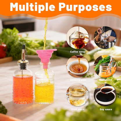 7oz Glass Syrup Bottles with Metal Pour Spout 4 Pack | Syrup Dispenser for Coffee, Maple & Simple Syrup - Includes Funnel, Brush, Stoppers & Labels