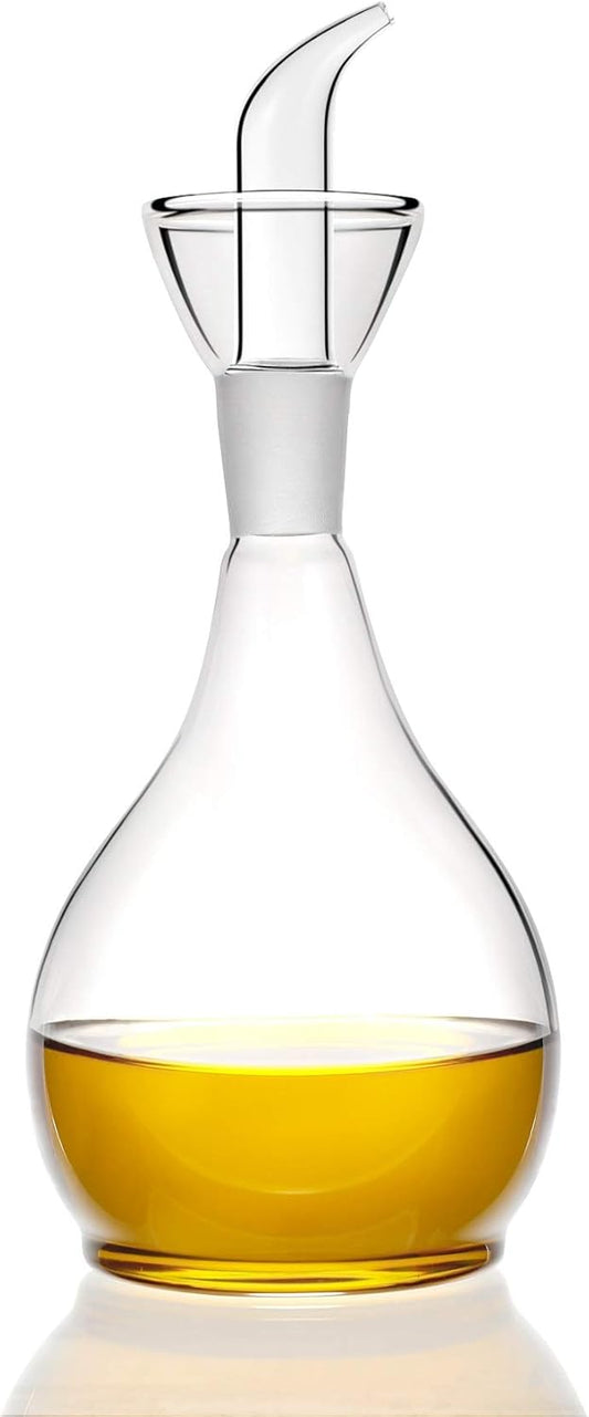 13ounce/ 380 ml Clear Glass Olive Oil Dispenser Bottle - Oil & Vinegar Cruet with Pourers and NO Funnel Needed - Olive Oil Carafe Decanter for Kitchen and BBQ