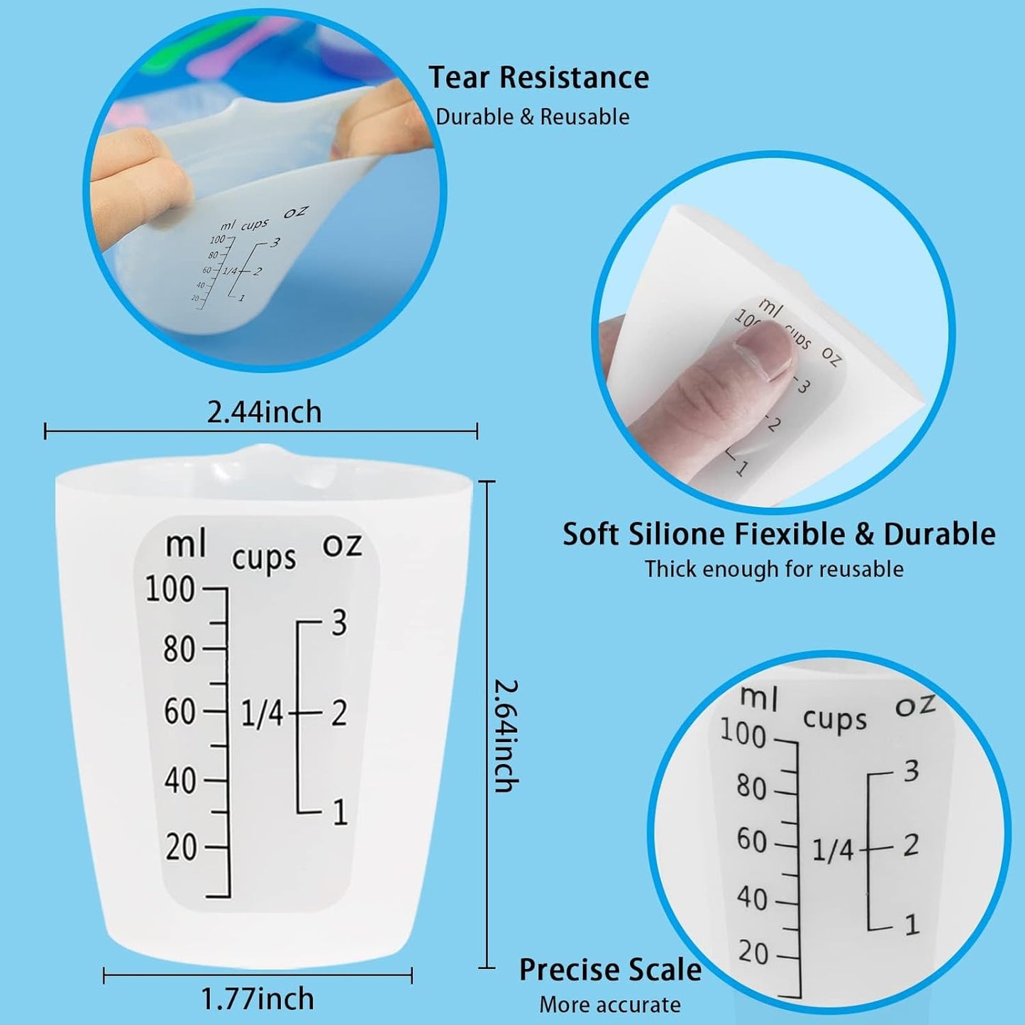 1000ML Large Silicone Measuring Cups for Resin, Easy to Read 36oz Silicone Mixing Bowl with 100ML Mixing Cup, Easy Clean Reusable Epoxy Resin Supplies with Stir Stick, Pipettes
