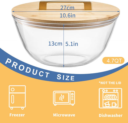 6.5Qt Extra Large Glass Mixing Bowls, Clear Large Salad Bowls,Thickened Glass Big Mixing Bowls Salad Bowls Cooking Bowl for Kitchen Prepping Storing Baking Serving, Fruit, Snacks, Borosilicate Glass