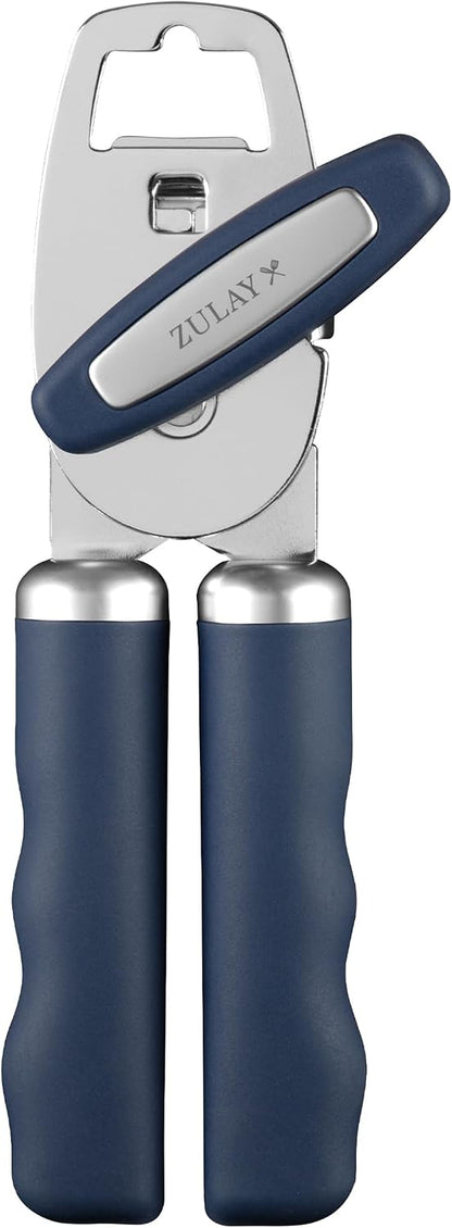 Heavy Duty Stainless Steel Can Opener Manual with Bottle Opener - Rust Proof Manual Can Opener With Turn Knob & Comfy Soft Grip Handles - Black - Colors A