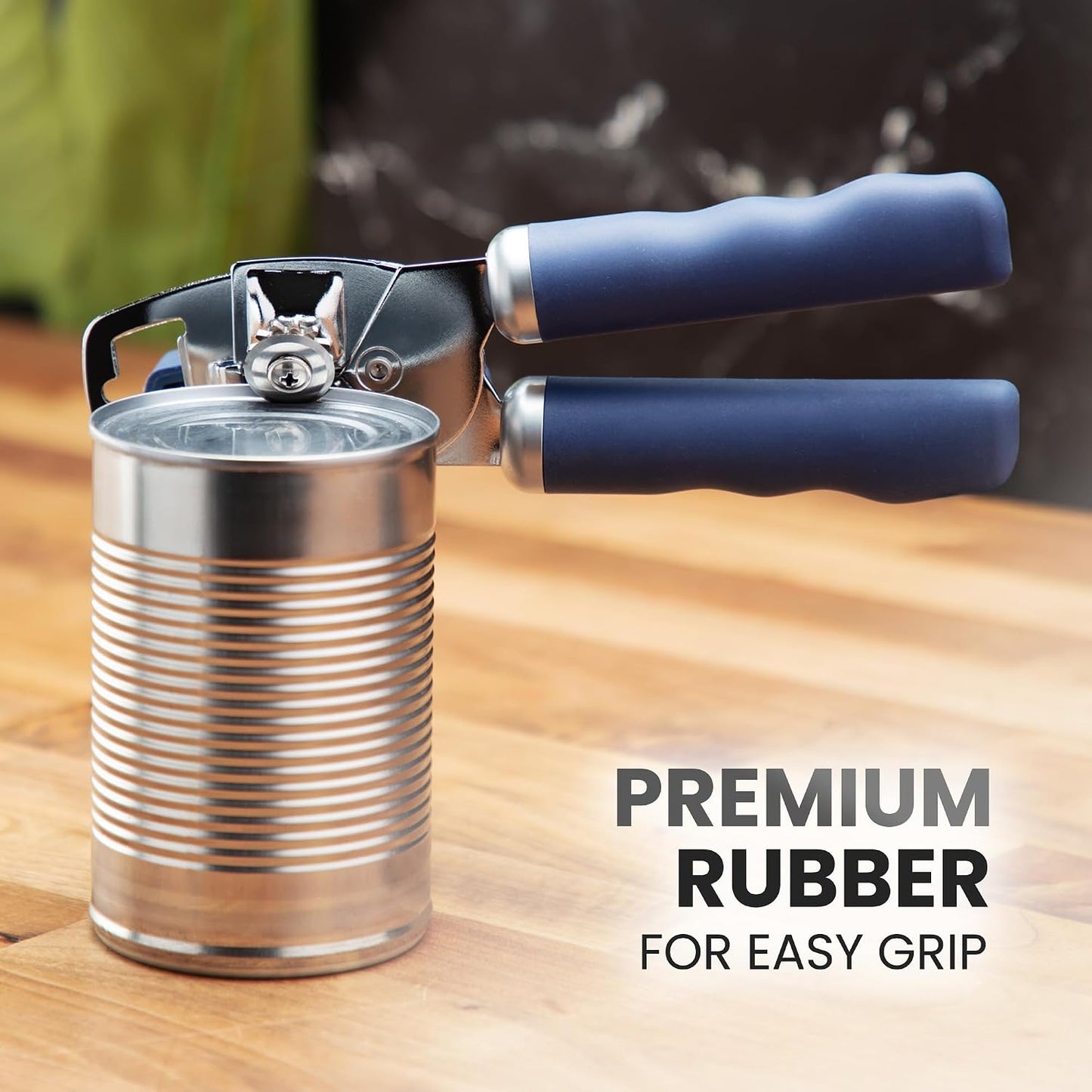 Heavy Duty Stainless Steel Can Opener Manual with Bottle Opener - Rust Proof Manual Can Opener With Turn Knob & Comfy Soft Grip Handles - Black - Colors A