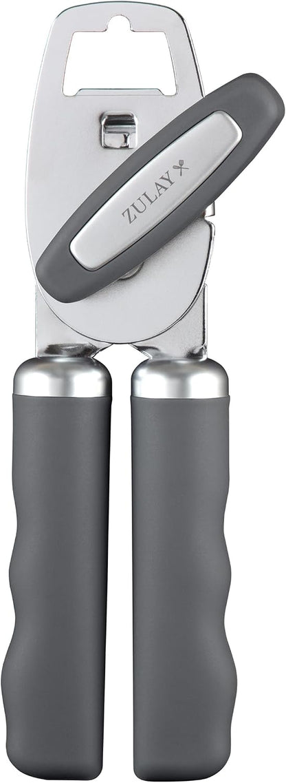 Heavy Duty Stainless Steel Can Opener Manual with Bottle Opener - Rust Proof Manual Can Opener With Turn Knob & Comfy Soft Grip Handles - Black - Colors A