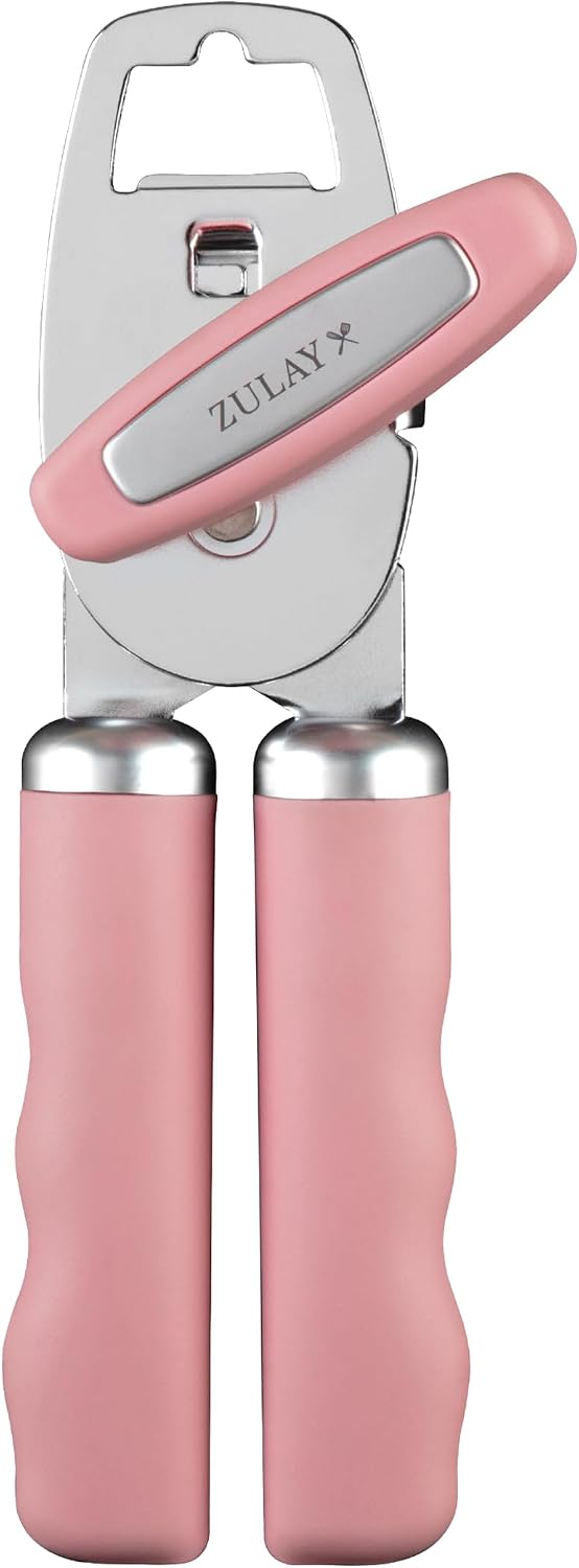 Heavy Duty Stainless Steel Can Opener Manual with Bottle Opener - Rust Proof Manual Can Opener With Turn Knob & Comfy Soft Grip Handles - Black - Colors A