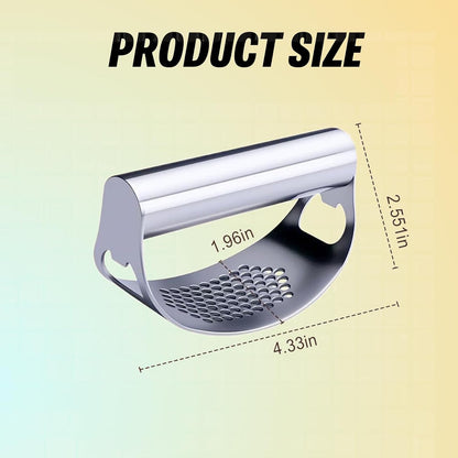 Garlic Press Rocker, Stainless Steel Garlic Crusher Portable Manual Heavy Duty Garlics Mincer, Garlics Chopper with Peeler & Scraper, Easy Kitchen Gadget for Effortless Smashing (Sliver)