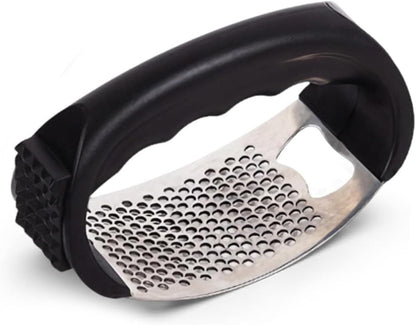 Garlic Press Rocker, Stainless Steel Garlic Crusher Portable Manual Heavy Duty Garlics Mincer, Garlics Chopper with Peeler & Scraper, Easy Kitchen Gadget for Effortless Smashing (Sliver)