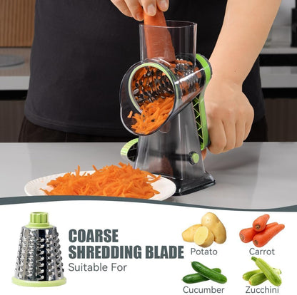 Rotary Cheese Grater Hand Crank Transparent - Shredder Slicer Grinder 3 Stainless Steel Blades, Stable Suction, Labor-Saving Handle, Safe Kitchen Tool for Cheese, Vegetable, Nuts, Chocolate