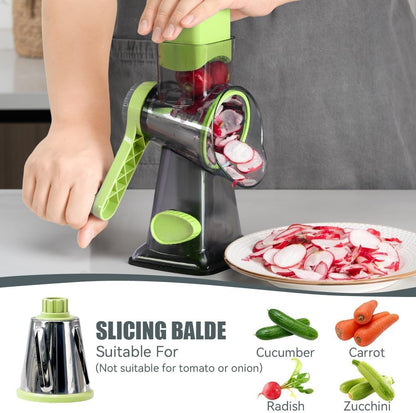 Rotary Cheese Grater Hand Crank Transparent - Shredder Slicer Grinder 3 Stainless Steel Blades, Stable Suction, Labor-Saving Handle, Safe Kitchen Tool for Cheese, Vegetable, Nuts, Chocolate