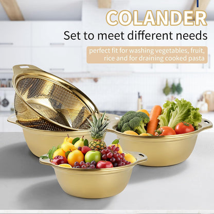 Colander Stainless Steel 3-quart with Bowls,Strainer for Kitchen(2PC)