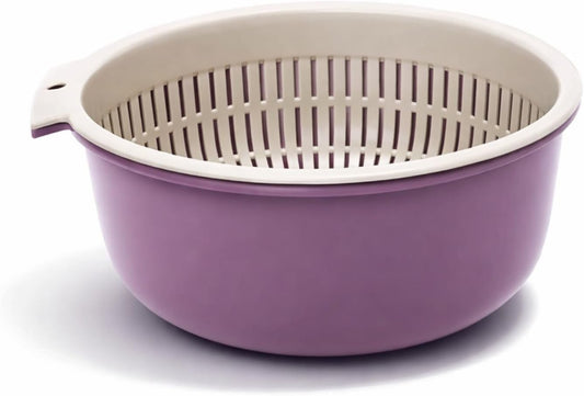 2 in 1 Colander Bowl Set, Detachable Strainer and Serving Bowl Kitchen Fruit Vegetable Washing Drainer for Home Meal Prep and Salad Making (Small 14x7x16cm)