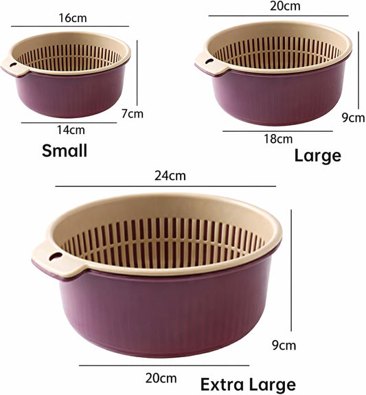 2 in 1 Colander Bowl Set, Detachable Strainer and Serving Bowl Kitchen Fruit Vegetable Washing Drainer for Home Meal Prep and Salad Making (Small 14x7x16cm)