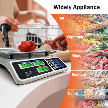 88lb/40kg Price Computing Scale, Digital Price Computing Scale with Stainless Steel Large Platform, Weight Food Kitchen Scale with Dual LCD Display for Farmers Market, Retail Outlets, Meat Shop, Deli