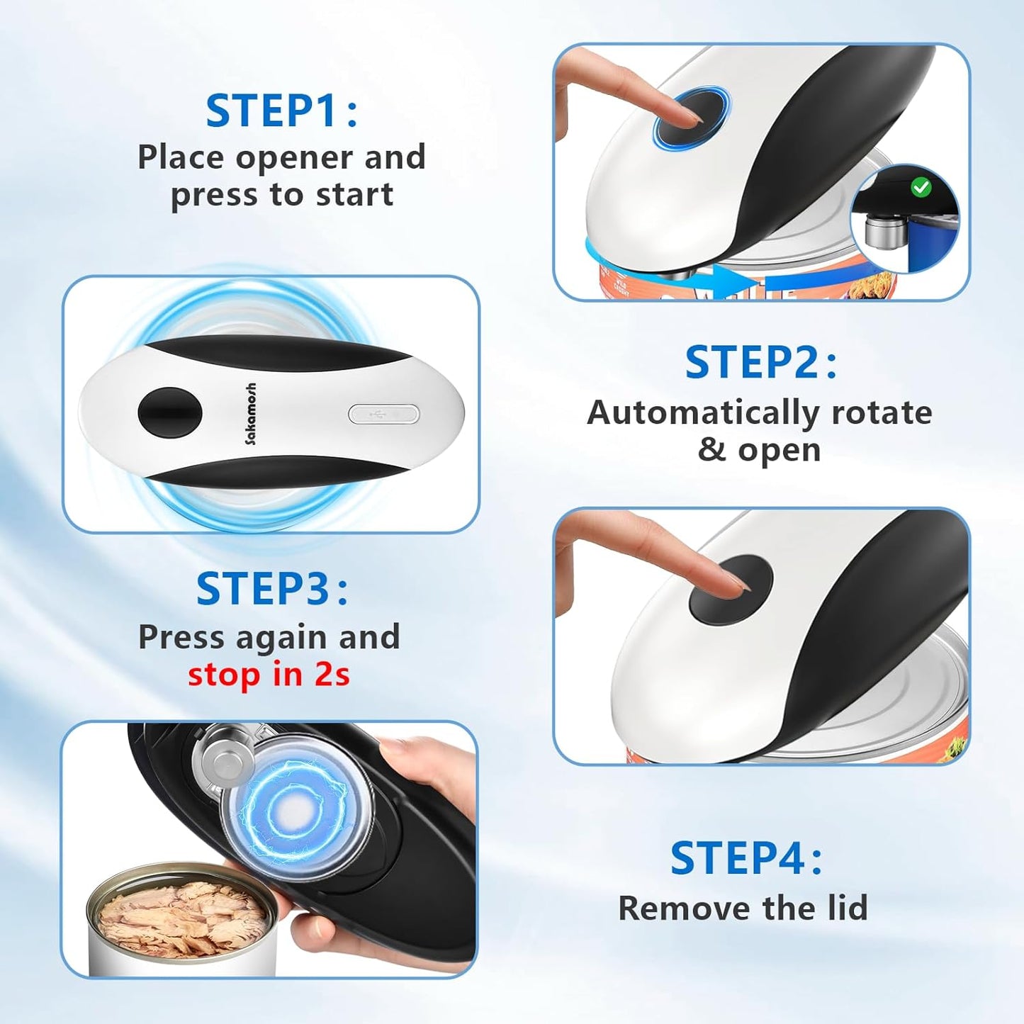 Rechargeable Electric Can Opener for Seniors | Cordless Rechargeable, One-Touch Operation, Smooth Edge, Perfect for Seniors, Arthritis, Fit Most Cans for Home Kitchen