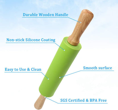 1Set Rolling Pin Pastry Mat Set Non-Stick 6 in 1 Dough Roller Baking Kit with Pastry Cutter Reusable Kneading Mat Scraper Basting Brush