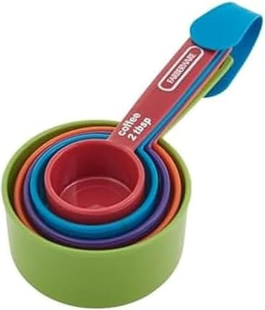 5-Piece Measuring Cup Set with Coffee Scoop, Durable Plastic Nesting Measuring Cups with Easy-Read Markings, BPA-Free, Dishwasher Safe