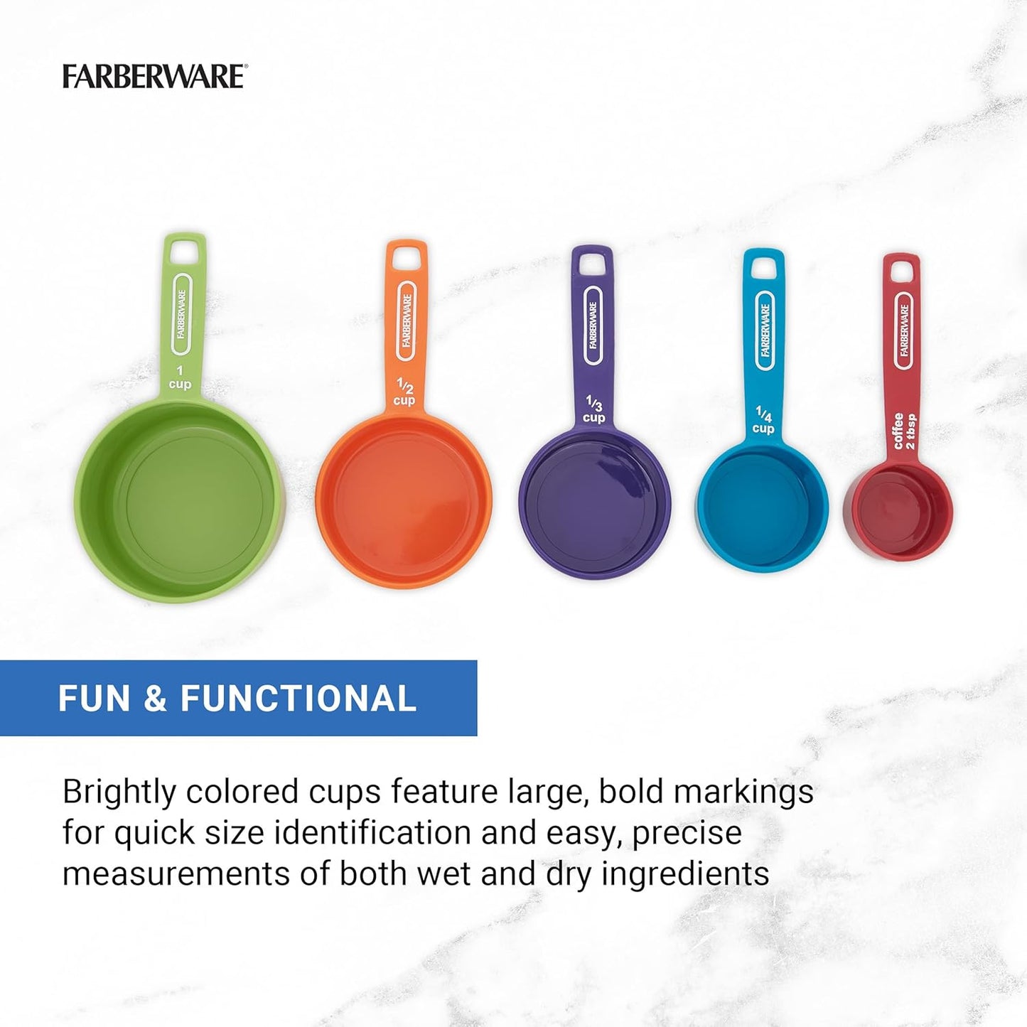 5-Piece Measuring Cup Set with Coffee Scoop, Durable Plastic Nesting Measuring Cups with Easy-Read Markings, BPA-Free, Dishwasher Safe