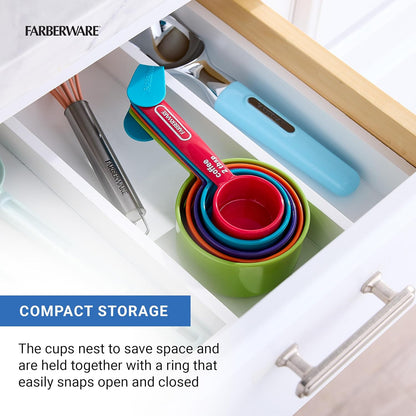 5-Piece Measuring Cup Set with Coffee Scoop, Durable Plastic Nesting Measuring Cups with Easy-Read Markings, BPA-Free, Dishwasher Safe