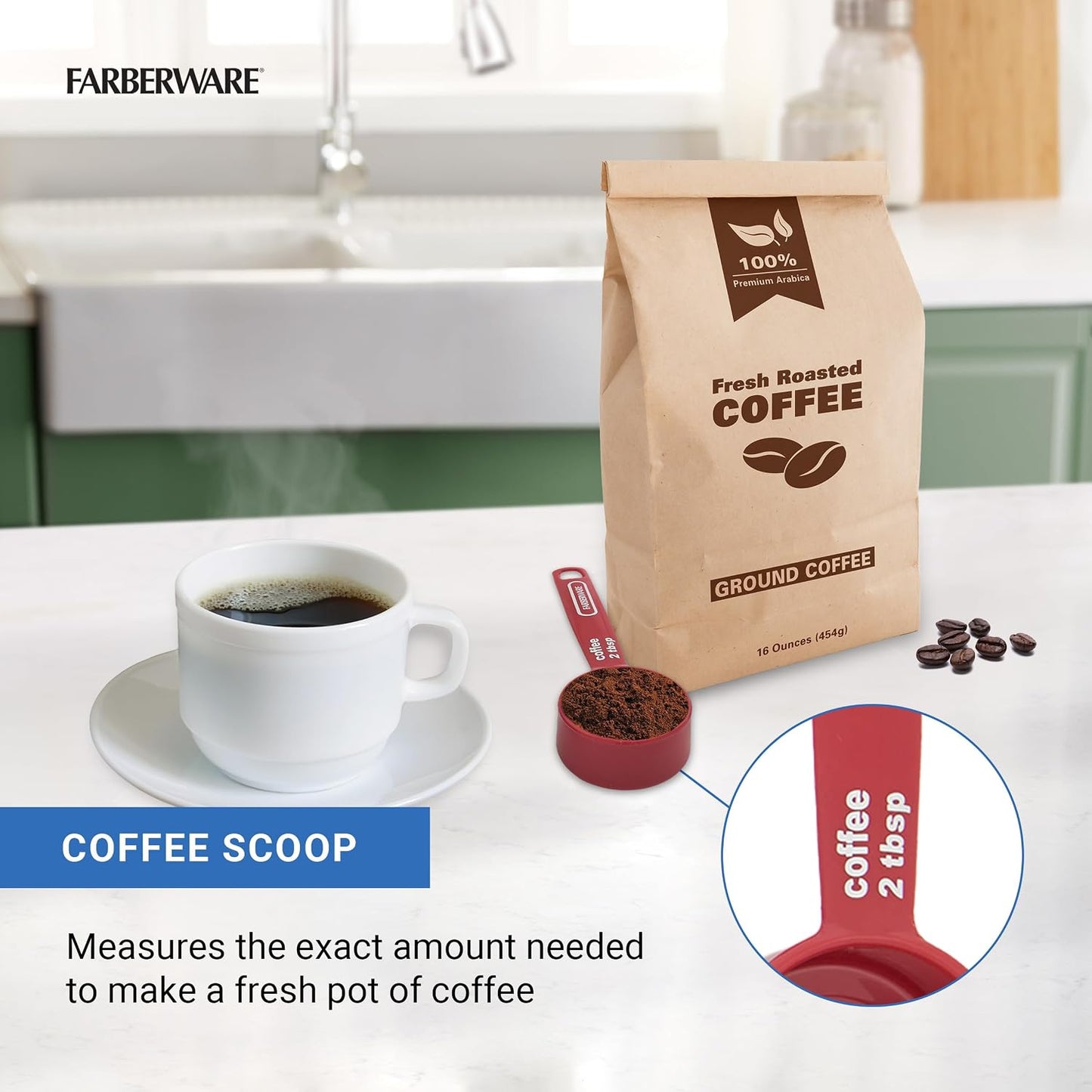 5-Piece Measuring Cup Set with Coffee Scoop, Durable Plastic Nesting Measuring Cups with Easy-Read Markings, BPA-Free, Dishwasher Safe