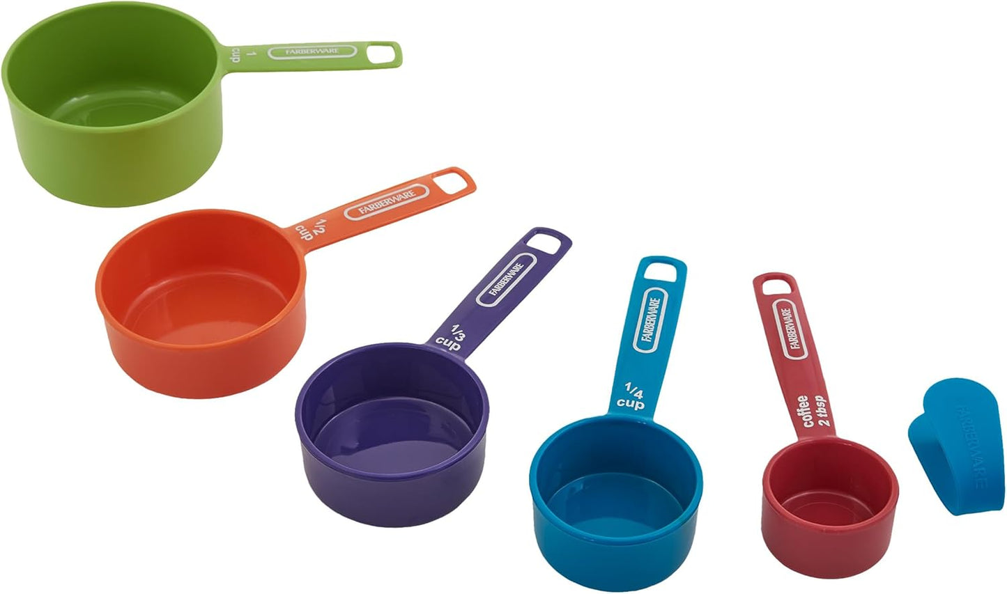 5-Piece Measuring Cup Set with Coffee Scoop, Durable Plastic Nesting Measuring Cups with Easy-Read Markings, BPA-Free, Dishwasher Safe