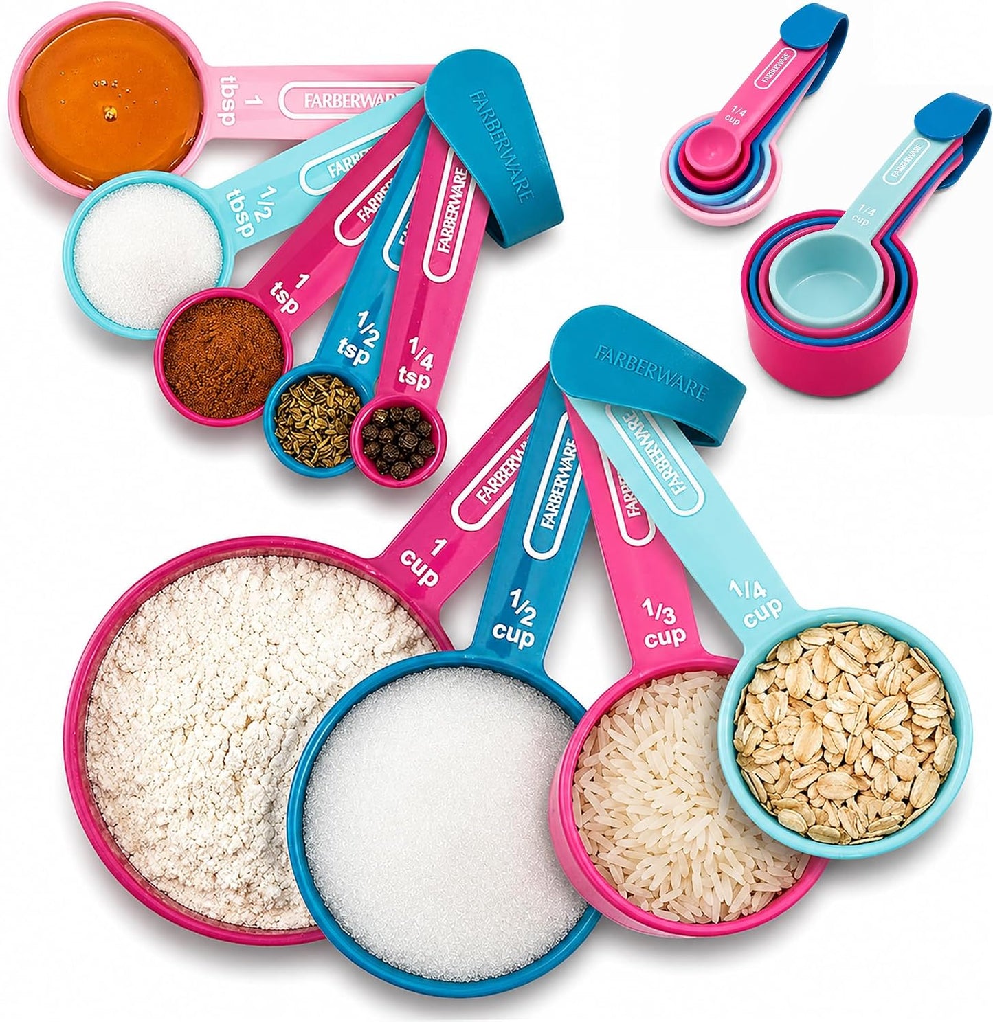 5-Piece Measuring Cup Set with Coffee Scoop, Durable Plastic Nesting Measuring Cups with Easy-Read Markings, BPA-Free, Dishwasher Safe