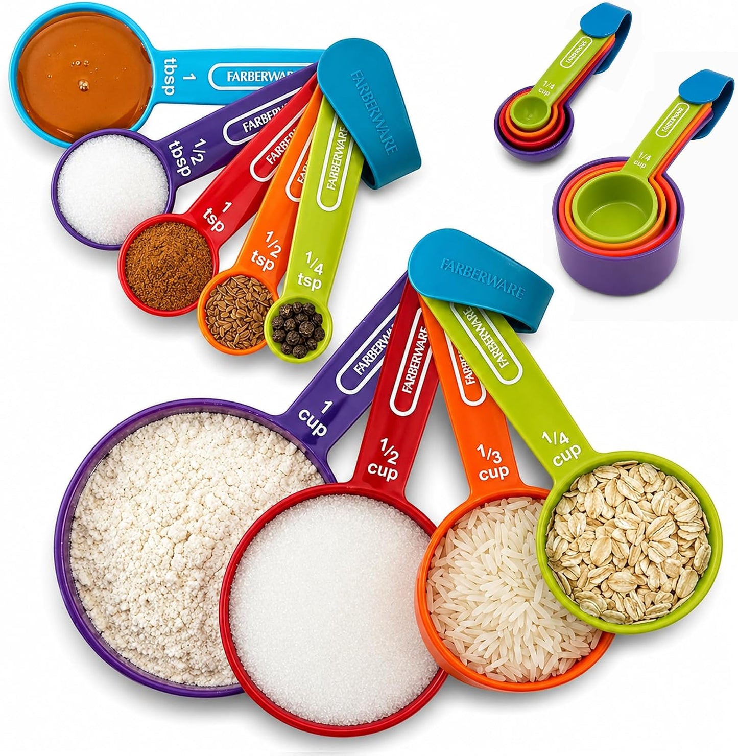 5-Piece Measuring Cup Set with Coffee Scoop, Durable Plastic Nesting Measuring Cups with Easy-Read Markings, BPA-Free, Dishwasher Safe