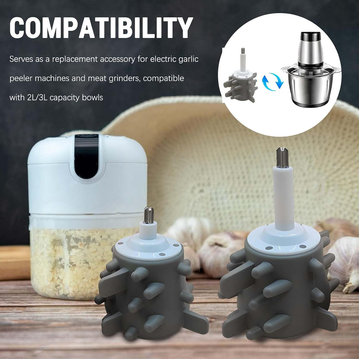 Silicone Garlic Peeler Attachment for Electric Garlic Peeler Machine and Meat Grinder, 2L/3L Compatible, Effortless Skin Remover, Quick & Easy to Clean, Odor-Free Kitchen Gadget (Grey-for 2L)