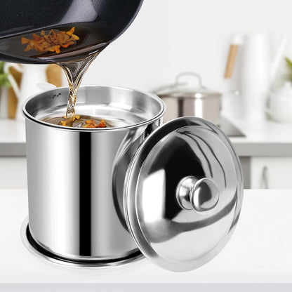 Bacon Grease Container,Kitchen Oil Container Can with Strainer and Anti-slip coaster tray for Store Meat Frying Oil and Cooking Grease Storage