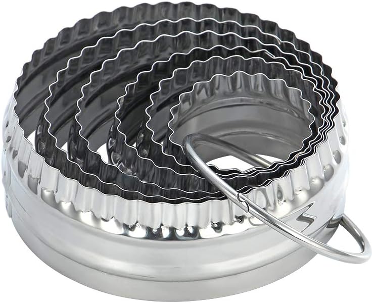 Fluted Cookie Cutters- Round Biscuit Cutters Set of 6 Pieces, Double Sided Fluted and Plain Edge Cookie Cutters, Stainless Steel | Stainless Steel, Double Sided, Fluted and Plain Edge