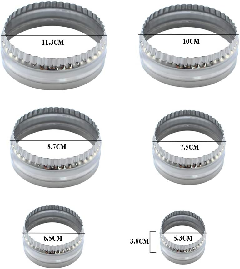 Fluted Cookie Cutters- Round Biscuit Cutters Set of 6 Pieces, Double Sided Fluted and Plain Edge Cookie Cutters, Stainless Steel | Stainless Steel, Double Sided, Fluted and Plain Edge