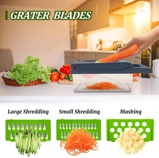 Vegetable Chopper, Multifunctional 14-in-1 Kitchen Veggie Chopper Food Chopper with 8 Blades, Pro Onion Chopper Vegetable Cutter Slicer Dicer with Container for Patato, Salad