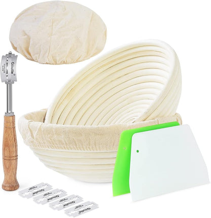 Banneton Bread Proofing Basket, Sourdough Bread Baking Supplies, Round Oval Rattan Rising Proofing Baskets Bowls Set of 2, Artisan Sourdough Bread Gifts for Home Bakers