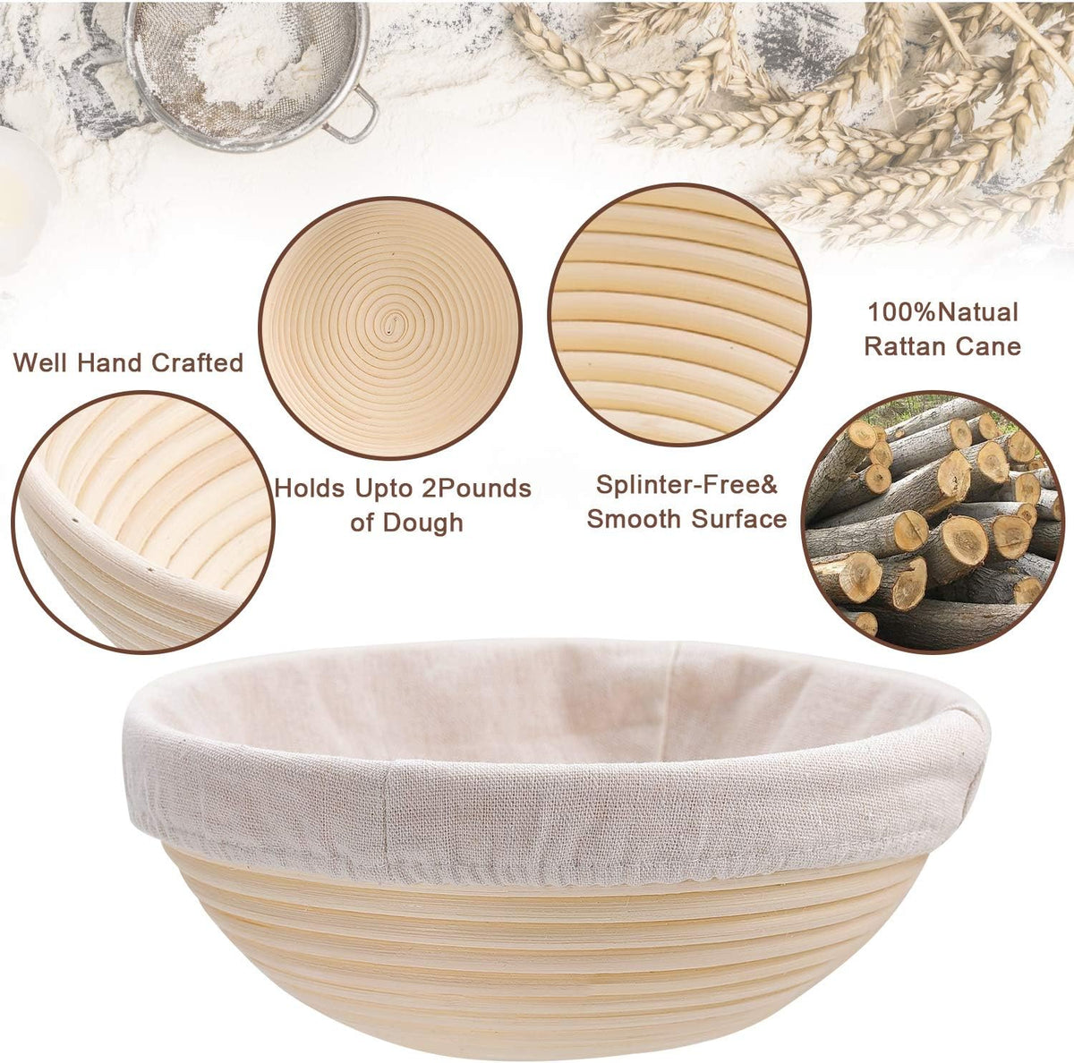 Banneton Bread Proofing Basket, Sourdough Bread Baking Supplies, Round Oval Rattan Rising Proofing Baskets Bowls Set of 2, Artisan Sourdough Bread Gifts for Home Bakers