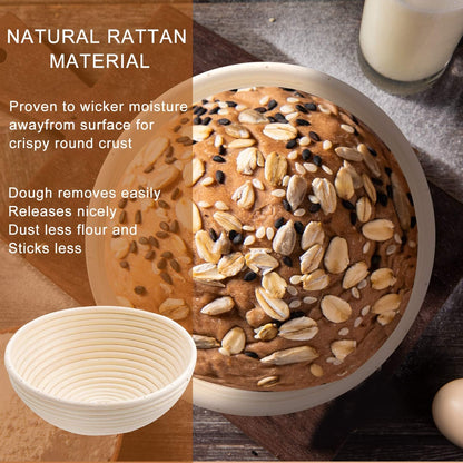 Banneton Bread Proofing Basket, Sourdough Bread Baking Supplies, Round Oval Rattan Rising Proofing Baskets Bowls Set of 2, Artisan Sourdough Bread Gifts for Home Bakers