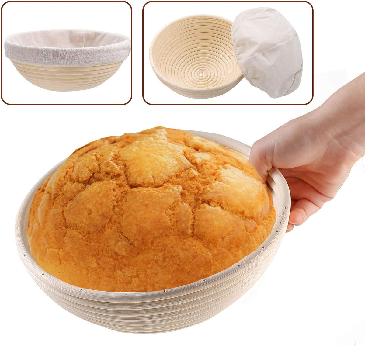 Banneton Bread Proofing Basket, Sourdough Bread Baking Supplies, Round Oval Rattan Rising Proofing Baskets Bowls Set of 2, Artisan Sourdough Bread Gifts for Home Bakers