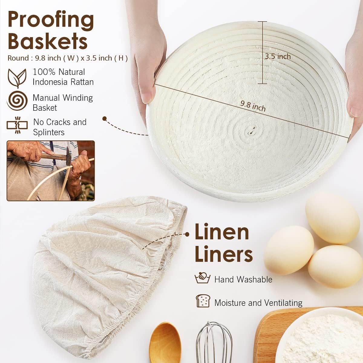 Banneton Bread Proofing Basket, Sourdough Bread Baking Supplies, Round Oval Rattan Rising Proofing Baskets Bowls Set of 2, Artisan Sourdough Bread Gifts for Home Bakers