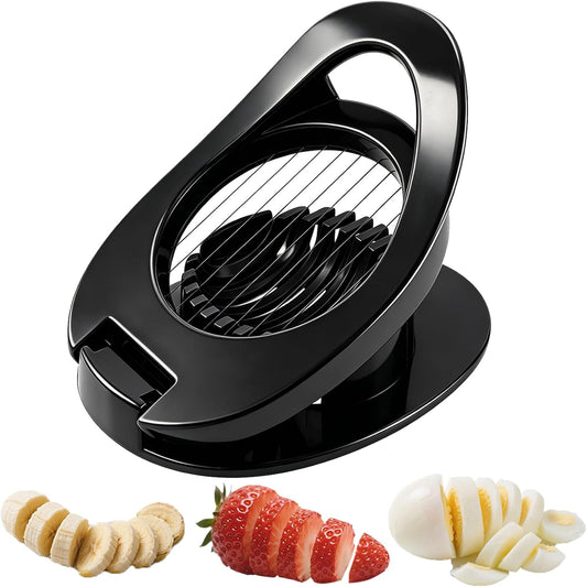 FANTEXY Egg Slicer for Hard Boiled Eggs And Soft Fruit, Black | Multipurpose Egg Cutter with Stainless Steel Wires, for Strawberries, Bananas, Kiwi Fruit, Soft Cheese, Easy Clean and Store