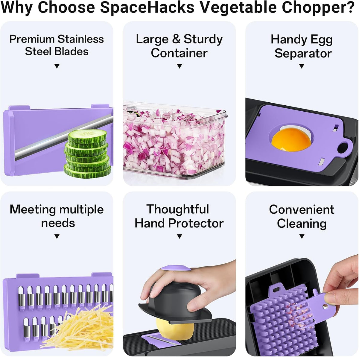 12-in-1 Vegetable Chopper with 7 Blades, Food Veggie Cutter, Mandoline Gray | Includes Egg Separator, Food Container and Finger Guard, Non-slip Base, for Chopping, Slicing, Shredding, and Mincing