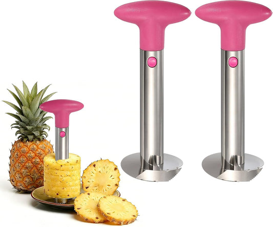 2 Pcs Pineapple Corer, 9.4x4.1 Inch Stainless Steel Upgraded Pineapple Core Remover Eye Removal Tool, Core Fruits for Home Kitchen, Pink