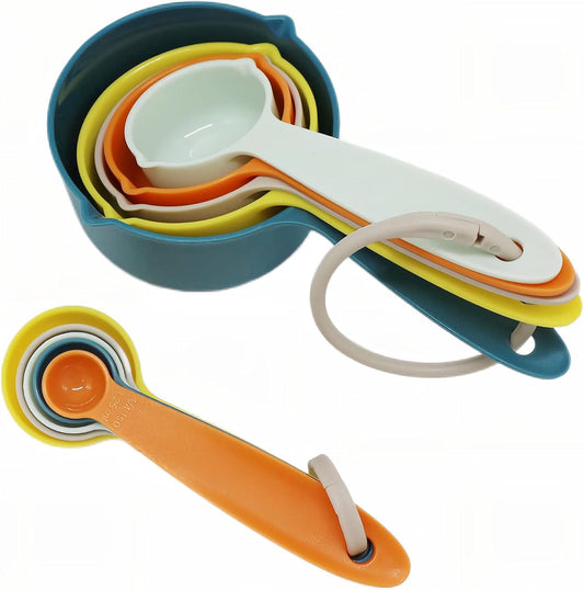 Measuring Cups and Spoons Set, 10 Piece Cute Measuring Cup Spoon Set, Plastic Measuring Cups and Spoons, Rainbow Colorful Measure Cups Measurement Spoons for Baking & Kitchen Random Color