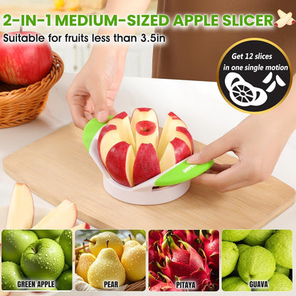 3.5 Inch Apple Slicer with 8 Sharp Blades - Professional Apple Cutter - Stainless Steel Apple Corer - Super Sharp Apple Slicer and Corer - Slice Apple with Ease(Green)
