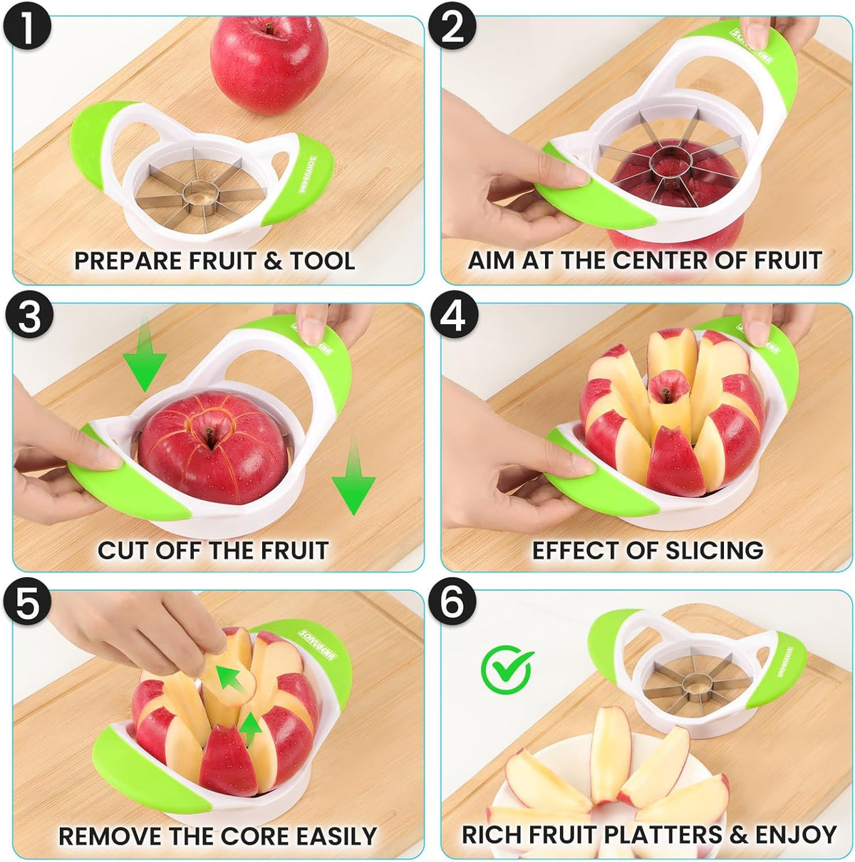 3.5 Inch Apple Slicer with 8 Sharp Blades - Professional Apple Cutter - Stainless Steel Apple Corer - Super Sharp Apple Slicer and Corer - Slice Apple with Ease(Green)