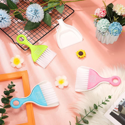 3 Pcs Mini Dustpan Brush Set Small Broom for Desk Keyboard Kitchen