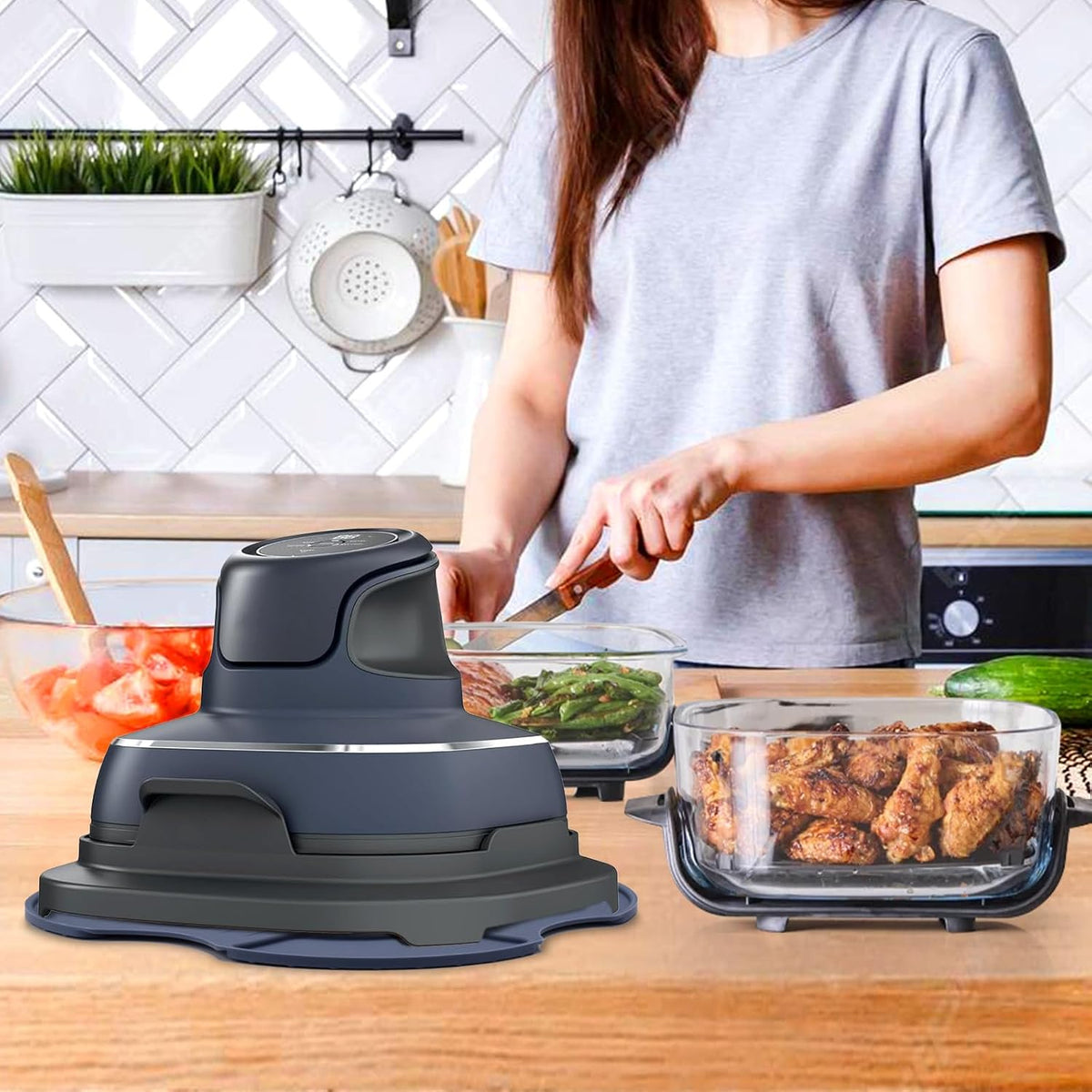 Air Fryer Heat Resistant Mat & Splatter Shield for Ninja Crispi Airfryers,Silicone Trivets & Splatter Guard for Ninja Crispi Accessories Portable Glass Cooking System Holder(Dark Gray&Black)