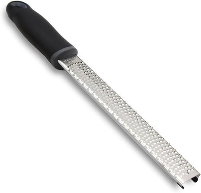 Wide Lemon Zester & Cheese Grater, 18/8 Stainless Steel with Cover, Black | Extra-wide Fine Grating Surface for Citrus, Parmesan, Ginger and Garlic, 18/8 Stainless Steel Blade, Non-slip Top Pads, Cover